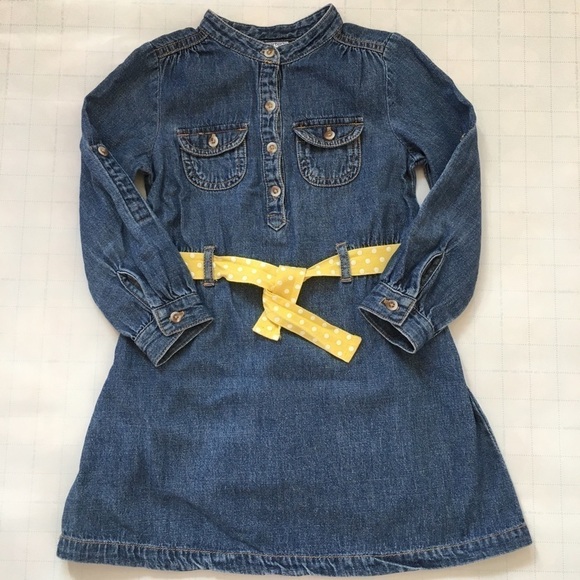 Carter's Toddler Girl's All Cotton Denim Blue Long Sleeves Half Button Up Dress - Picture 1 of 14